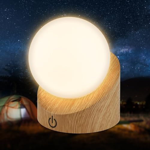 BRILONER - Mini Lámpara LED de Sobremesa Inalámbrica, IP54, Táctil, Regulable por Pasos, Batería y Fuente de Luz Intercambiables, Lampara Mesita, Lampara Recargable, Lampara USB, 10x8x9 cm, Madera