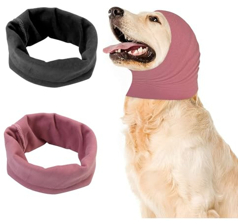 2 Pcs Dog Snood, Dog Ear Defenders, Dogs Ear for Anxiety Relief, Ears Protectors for Bath Drying, Pet Ears Protector (Pink, Black)