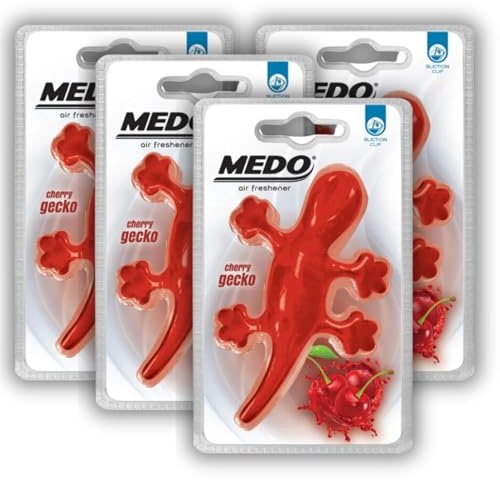 MEDO Gecko Suction Car Air Freshener, Strong Long-lasting Fragrance, Novelty Design, Odour Remover for Car Interior Home & Office - 4 Pack Cherry Scent (Red)