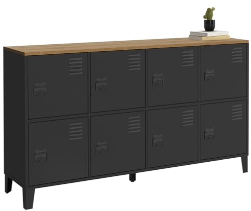 IDMarket - Aparador de armario (139 cm, 8 puertas, metal), color negro