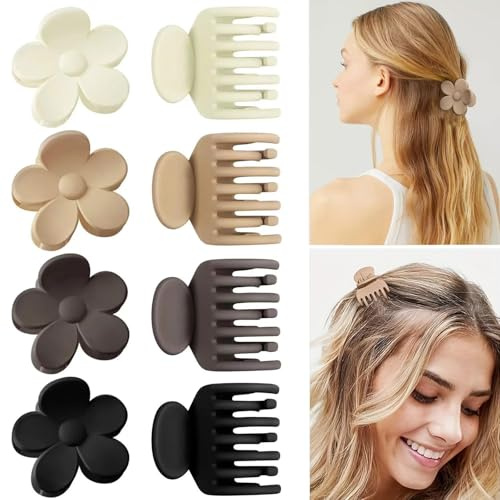 8PCS Pinces à Cheveux Pour Femmes - Carrées, Pieuvre, Minces Pour Cheveux Moyennement Épais, Mates, Antidérapantes