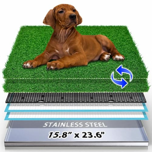 Hundegras-Pad aus Edelstahl mit Tablett, geruchsresistent und leicht zu reinigen, für drinnen und draußen, langlebige Alternative zu Kunststoff-Hundetoilette mit Kunstrasen für Hundetöpfchentraining