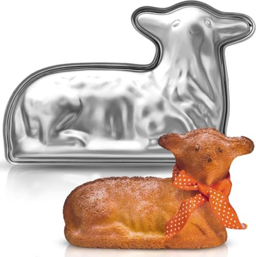 KIBS Group Oster-Kuchenform Lamm – 2 Seiten 3D – traditionelle Aluminium-Metall-Lamm-Kuchenform zum Backen – Vorder- und Rückseite