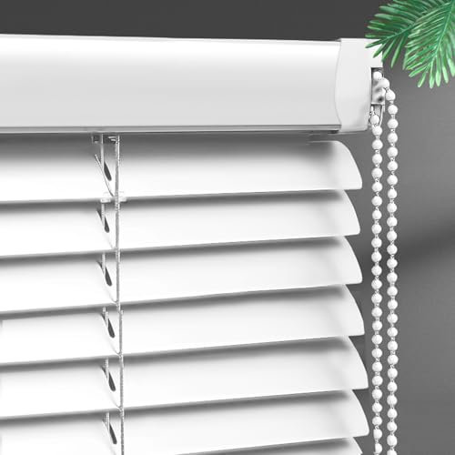 Aluminium-Jalousie Weiß,25mm Metall Lamellen Fensterjalousie,Sichtschutz,Verdunkelungsrollo,Tür Fenster Rollo Jalousette,Montage an Wand oder Decke,Anpassbar,Breite x Höhe (50cm x 80cm)