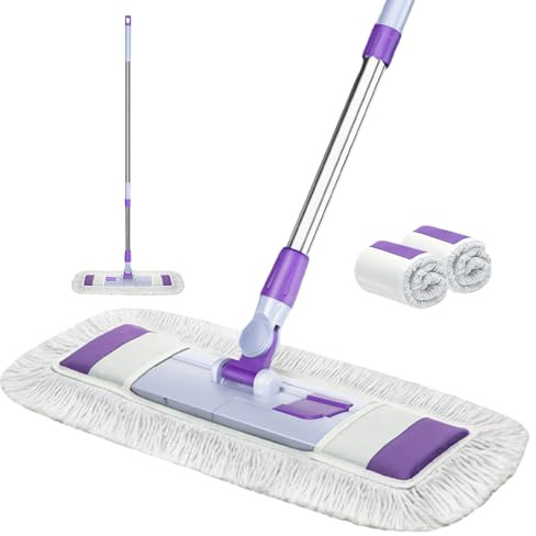 Bodenwischer, 56/66cm Breit Wischmopp Groß, Industrieller Mop mit 125cm Edelstahl Teleskopstiel, 360° Drehbarer Flachmopp, Faltbarer Nass & Trockenmopps mit 2 Wischpads für Hartholz Fliesen (66cm)