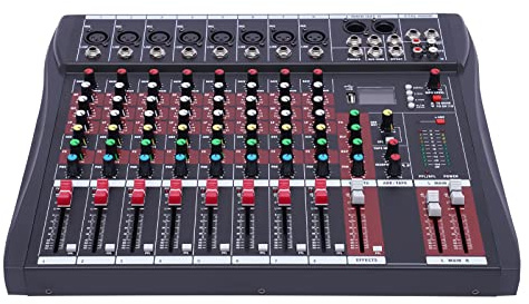 LENDISIY Mezclador de audio profesional, mesa de mezclas de 8 canales, mezcladora de DJ, sistema de consola con MP3 USB Bluetooth, alimentación phantom de 48 V para grabación, transmisión en vivo,
