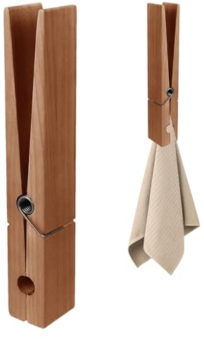 Giant Clothespins - Bathroom Towel Holder Clips | Wall Mounted Wooden Clothespins | Space Saving And Sturdy Beach Towel Clips | Giant Wooden Peg | Clothes Pins Heavy Duty | Large Clothing Pins