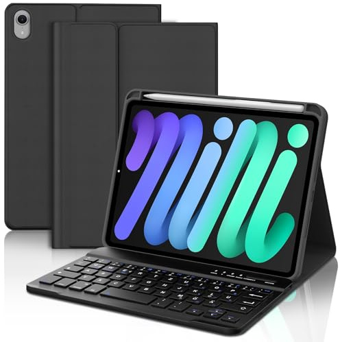 WAVATA Tastiera per iPad Mini 7 2024 8.3 Pollici (A17 Pro), Custodia Tastiera per iPad Mini 7/6 2021 Magnetica Bluetooth Staccabile Cover QWERTY Layout, Nero