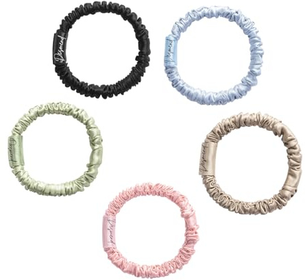 Desmend scrunchies seide haargummi seide weiches gefühl Sie halten die Frisur perfekt Gut für feines Haar 5 Stück schwarz grün rosa hellbraun blau
