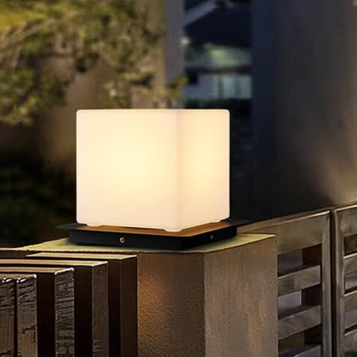 TRIVIDHA Lámpara De Columna para Exteriores, Poste Cuadrado, Luz De Pilar para Cerca Moderna con Pantalla Blanca, Luminaria De Poste Exterior E26 con IP65 A Prueba De Agua para Jardín Y Garaje