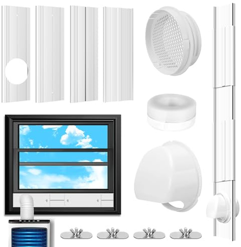 Portable AC Window Vent Kit with Universal Coupler for 5.1/5.9 Exhaust Hose, Upgraded Mobile Air Conditioner Window Seal Kit with 4 Adjustable Seal Panels for Horizontal & Vertical Sliding Windows