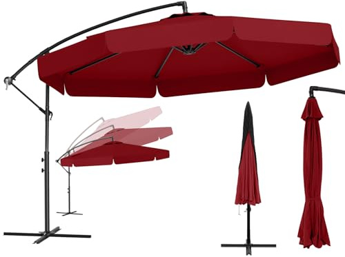 COSTWAY Parasol Déporté 3x3M avec Housse de Protection, Design à Volant Élégant, Parasol de Jardin Extérieur inclinable, Manivelle, 8 Baleines, Protection UV, pour Terrasse, Balcon, Patio (Bordeaux)