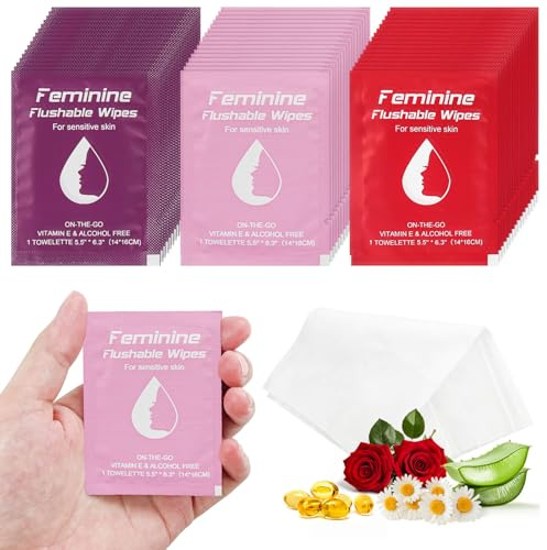 300 Feminine Wipes Flushable Travel Individually Wrapped | Travel Wipes for Women,Feminine Care Wet Wipes Travel Size Vaginal Wipes for Adult,Girl and Homeless(Chamomile,Rose,Unscent)