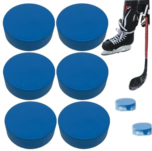 Pesoncarl 6pcs Hockey Pucks 3x1 Pucks de Hockey sur Glace léger avec Sac de Transport en Maille Mousse Taille Officielle pour la Manipulation et l'entraînement du bâton, Bleu