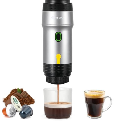 Kssiaz Portable Espresso Machines, Electric Espresso Maker with Self-Heating, USB-C & Car Charger, 20 Bar Mini Coffee Maker With NS Capsule & Ground Coffee for Camping, Hiking, Travel, Office, Silver