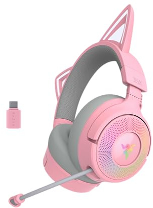 Razer Kraken Kitty V3 Pro - RGB Kitty trådlöst gaming headset - reaktiva kattöron för streaming Hörlurar - Triforce 40mm Drivrutin - Hyperspeed Wireless & Bluetooth - THX Spatial Audio | Quartz
