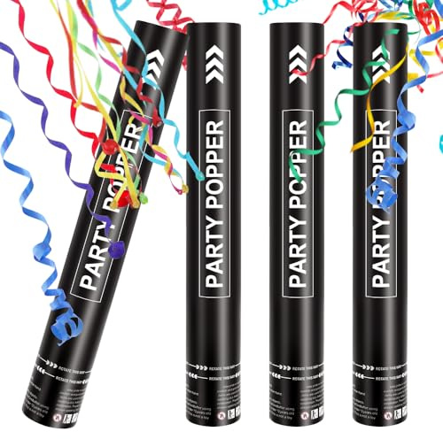 Mineup 4* Konfettikanone XXL, 40cm Konfetti Popper Papier, Konfetti Kanonen, 5-8m Effekthöhe, Party Popper, Abbaubar, Confetti Kanone für Geburtstage, Hochzeiten, Karneval, Absolvent, Party(Bunt)