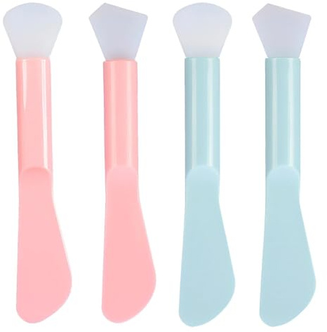 4 pinceles para máscaras, brochas de silicona, 2 estilos, aplicador de doble cabeza, máscaras reutilizables, espátulas para máscaras de limpieza, (azul, rosa)