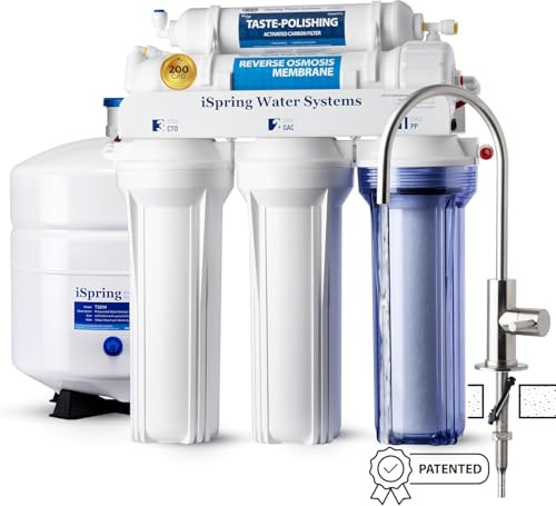 iSpring RCC2, Upgraded 200 GPD Capacity, 5-Stage Under Sink Reverse Osmosis Water Filter System, Patented Easy-Mount Faucet for Hassle-Free Installation