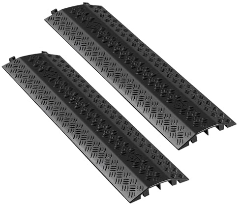 VEVOR 2 Pack Drop Over Cable Cover, 2 Channel Heavy Duty Cable Hose Protector Ramp, 38.3'' Floor Cord Cover, 17,500 lbs/Axle Load Capacity, for Traffic Areas, Indoor, Outdoor, Home, Office, Warehouse