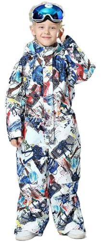 DOOK SNOW Boy and Girl's One-piece ski suit Winter Warm Snowsuits Kids Toddler Waterproof Outdoor Ski Suit (Architectural style, 120)
