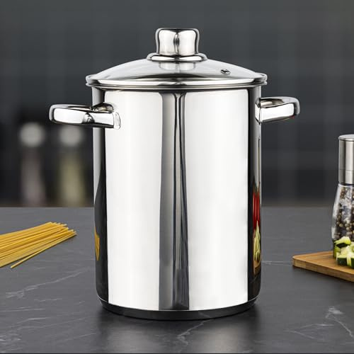 mucHome Nudeltopf & Spargeltopf hoher Topf mit Siebeinsatz, für 4 Liter Induktionsgeeignet, Edelstahlgriffe mit Glasdeckel, ideal für Spargel oder Spaghetti Kochtopf