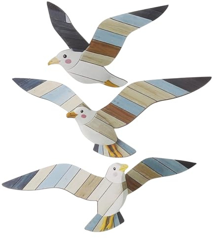 LOLIPPYY 3stücke Teiliges Holz Möwen Wanddekor Maritime Küstenmotivik für Wohnzimmer Schlafzimmer Badezimmer Wetterbeständige Nautische Wandkunst Ocean Theme Wall Hanging Decor