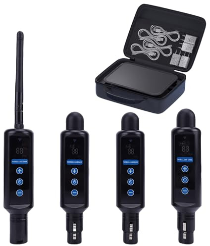 Tomshine Wireless DMX512 Set, 1 Sender & 3 Akku-Empfänger, 2.4G System mit OLED-Touch, 20 Gruppen, XLR 3-Polig für DJ Bühne Disco Party, inkl. stabiler Transportbox