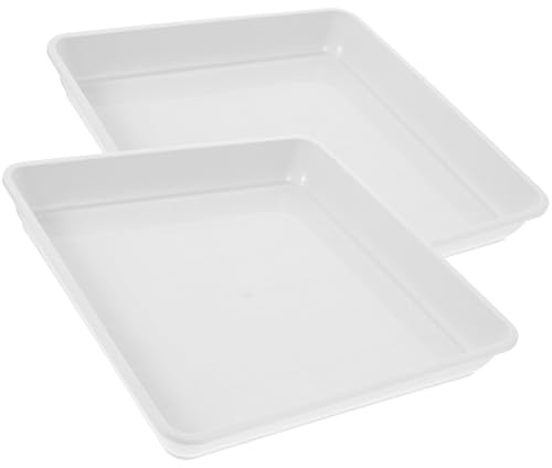 IWOWHERO 2 Pezzi Sottovasi Quadrati in Resina Bianca per Piante Succulente Vassoi Antiscivolo Resistenti e Robusti per Fioriere Vaschette Raccolta Acqua per Protezione Superfici e