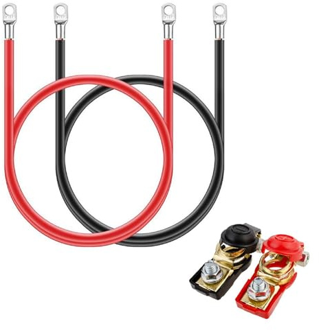 Tidevib 2 Batteriekabel mit Schalter, 50cm 16mm² 5AWG M8 12V Kabel für Auto, Boot und Solarbatterie