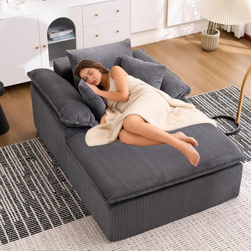 Bladez Cord-Schlafsofa Cloud Couch – Modernes Einzelsitz-Bodensofa mit 3 Kissen, Bequemes klein Loungesofa Sofa für Wohnzimmer, Wohnung & Büro, kein Zusammenbau erforderlich (Grau B)