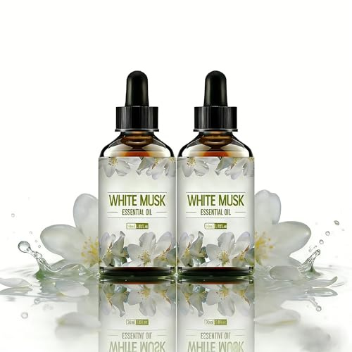Huile essentielle de musc blanc huile parfumée for soins capillaires peau for diffuseur d'aromathérapie, massage corporel, soins peau visage, parfum voiture, idéale bricolage parfums(2 bottles)