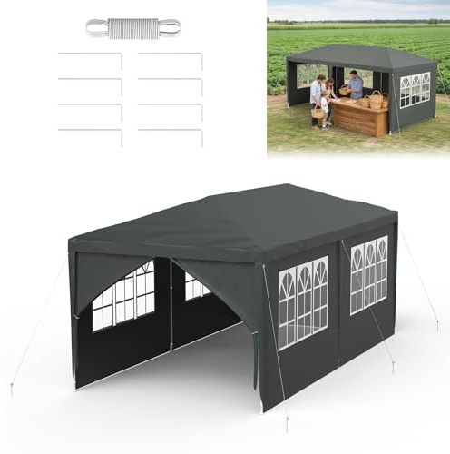 ACXIN Trädgårdspaviljong 3 x 6 m med 6 sidodelar, vattentätt festtält, stabil stålram, solskydd och väderbeständig, Oxford-tyg, trädgårdspaviljong eller grillpaviljong för fest camping, antracit