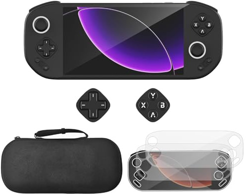 Tuvzylory Accessory Kit Compatible with MANGMI Pocket Max Handheld Console Tempered Glass Screen Protector Mechanical Button Caps Hard Shell Storage Bag Gaming Accessories Use (Black)