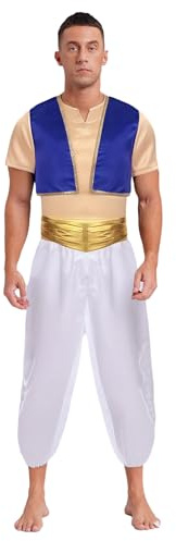 Lejafay Herren Arabischer Prinz Kostüm Satin Weste Lange Hose Kurzarm Tshirt Pcs Bekleidungsset Bauchtanz Cosplay Kostüm Motto Party Outfits Königsblau XL