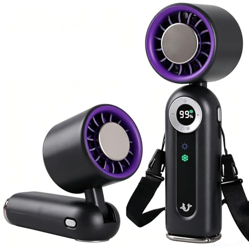 Simpeak Ventilador de Mano Turbo Portátil con Efecto Frío, 4000mAh Recargable, 199 Velocidades Ajustables, Pantalla LED, Plegable para Cuello y Escritorio, Ideal para Viajes Oficina Exterior, Gris