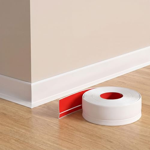 JSIWOTH 5M Flexible Vinyl Baseboard Trim with Toe, Stick Wall Base | 2 Height, Self-Adhesive Rubber Floor Baseboard for Curved Walls, Waterproof PVC Skirting for Home & Office