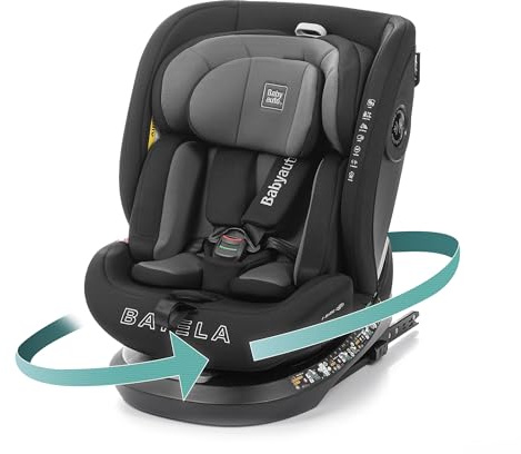 BABYAUTO – Silla de Coche Batela iFix i-Size (0-12 Años, 40-150 cm, 0-36 kg) – Giratoria 360° – ISOFIX + Top Tether – A Contramarcha hasta 105 cm – Arnés 5 Puntos – Protección Lateral – Gris