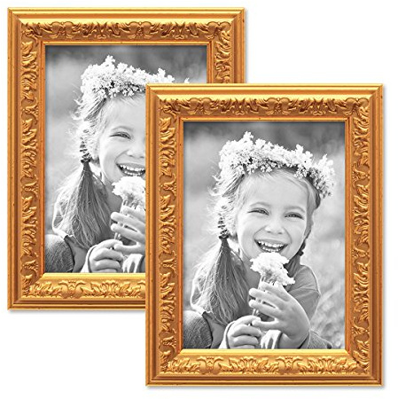 PHOTOLINI 2er Set Bilderrahmen Antik Gold Nostalgie 13x18 cm Fotorahmen mit Glasscheibe/Kunststoff-Rahmen
