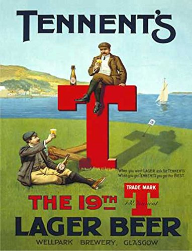 Tennent's the 19th T lager beer Glasgow golf retro shabby chic vintage style picture metal wall plaque sign fridge magnet