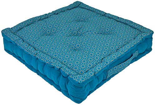 Alphadeco Dickes Bodenkissen Lara 10cm hoch - Stuhlkissen Matratzenkissen Sitzkissen - 45x45x10cm - 100% Baumwolle (Petrol)