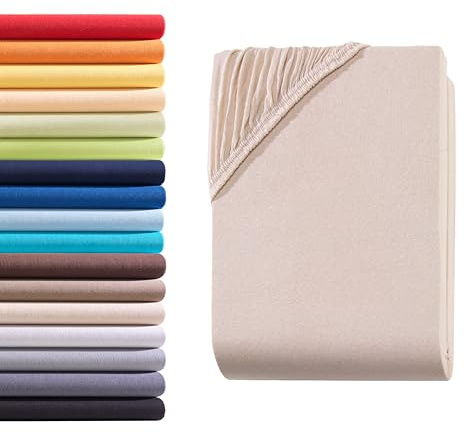 Hometex Premium Textiles Spannbettlaken Spannbetttuch 90-100 x 200 cm, Bettlaken Jersey aus 100% Baumwolle, Matratzen bis 23-25 cm, Oeko-TEX Made IN Green, Beige