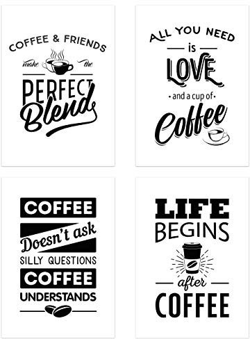 PICSonPAPER Poster 4er-Set Kaffee ungerahmt DIN A4, Coffee and Friends Make The Perfect Blend, All You Need is Love and a Cup of Coffee (Kaffee, ohne Rahmen)