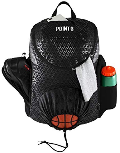 POINT3 Basketball-Rucksack Road Trip 2.0, Tasche mit Kordelzug für Fußball, Volleyball & mehr, Fächer für Schuhe, Wasser & Kleidung, Wasserabweisende Ausrüstungstasche, Unisex Sportrucksack - Schwarz