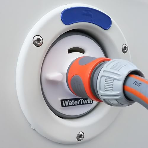 Tappo del serbatoio con collegamento per sistema Gardena per camper Caravan per riempire il serbatoio dell'acqua sul manicotto di riempimento con troppopieno e raccordo del tubo.