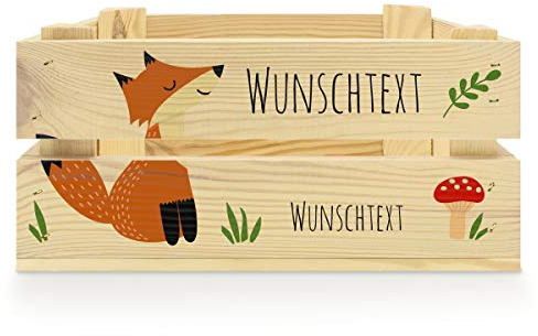 printplanet® - Holzkiste mit Name selbst gestalten - Holzkiste mit Text oder Wunschnamen Personalisieren und Bedrucken - Motiv : Fuchs