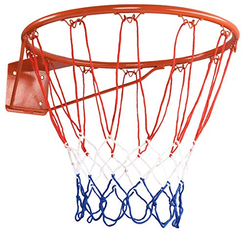 COSTWAY Canestro Basket da Muro, con Anello in Metallo, Rete in Nylon e Viti, Canestro da Pallacanestro da Interno ed Esterno, 46 x 46 cm