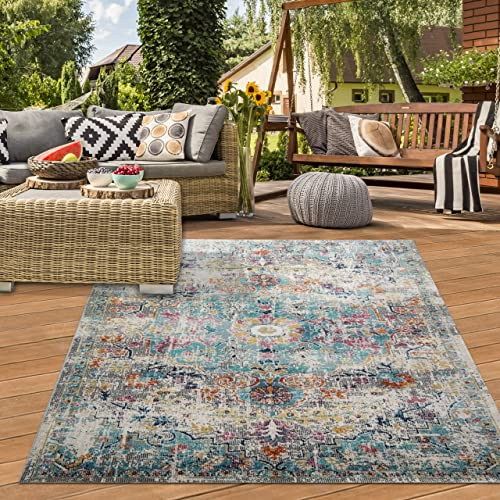 Teppich-Traum In- & Outdoor Orientteppich Vintage Mehrfarbig 200x290 cm | Pflegeleicht, schmutzabweisend, farbecht, strapazierfähig und robust, für Balkon, Terrasse, Garten, Pavillon und Flur
