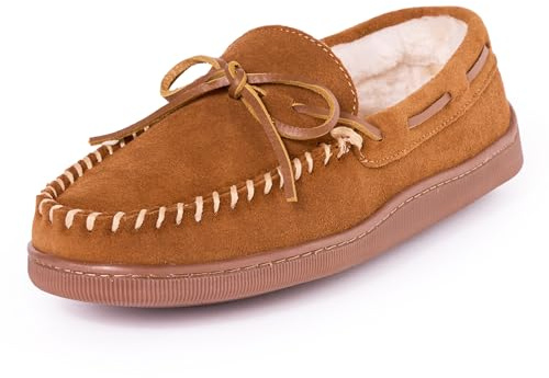 Minnetonka Men's Pile Lined Hardsole Slippers, Brown, 10.5 W US