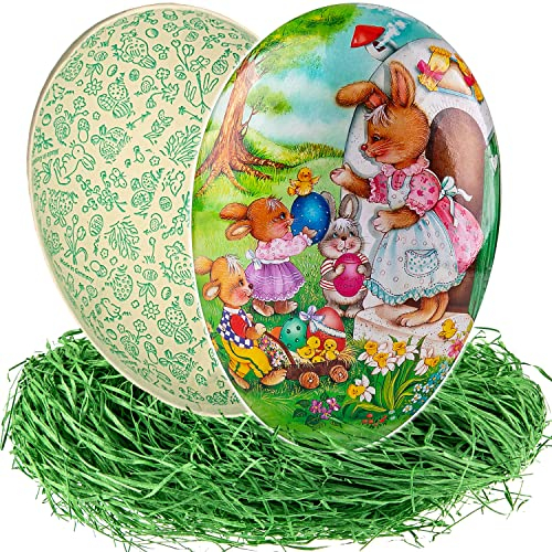 alles-meine.de GmbH 10 Stück Ostereier + Ostergras/Eier zum befüllen Anzahl frei wählbar 15 cm - Hasen Mama & kleine Osterhasen - Füll - Pappei - Deko Pappe Papp Pappeier..